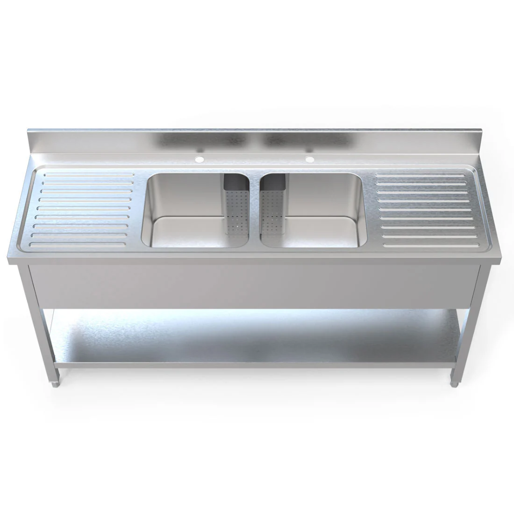 SINK : 2 BOWL 2 DRAINBOARD - 20" - RIGID