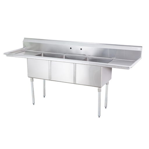 [HE-S3C1824-14L+R-16G] SINK : 3 BOWL 2 DRAINBOARD - 18" - RIGID